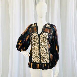 Diane Von Furstenberg Silk Top “Bouda” S8254306L9 Womens Sz 10 EUC PATCHWORK